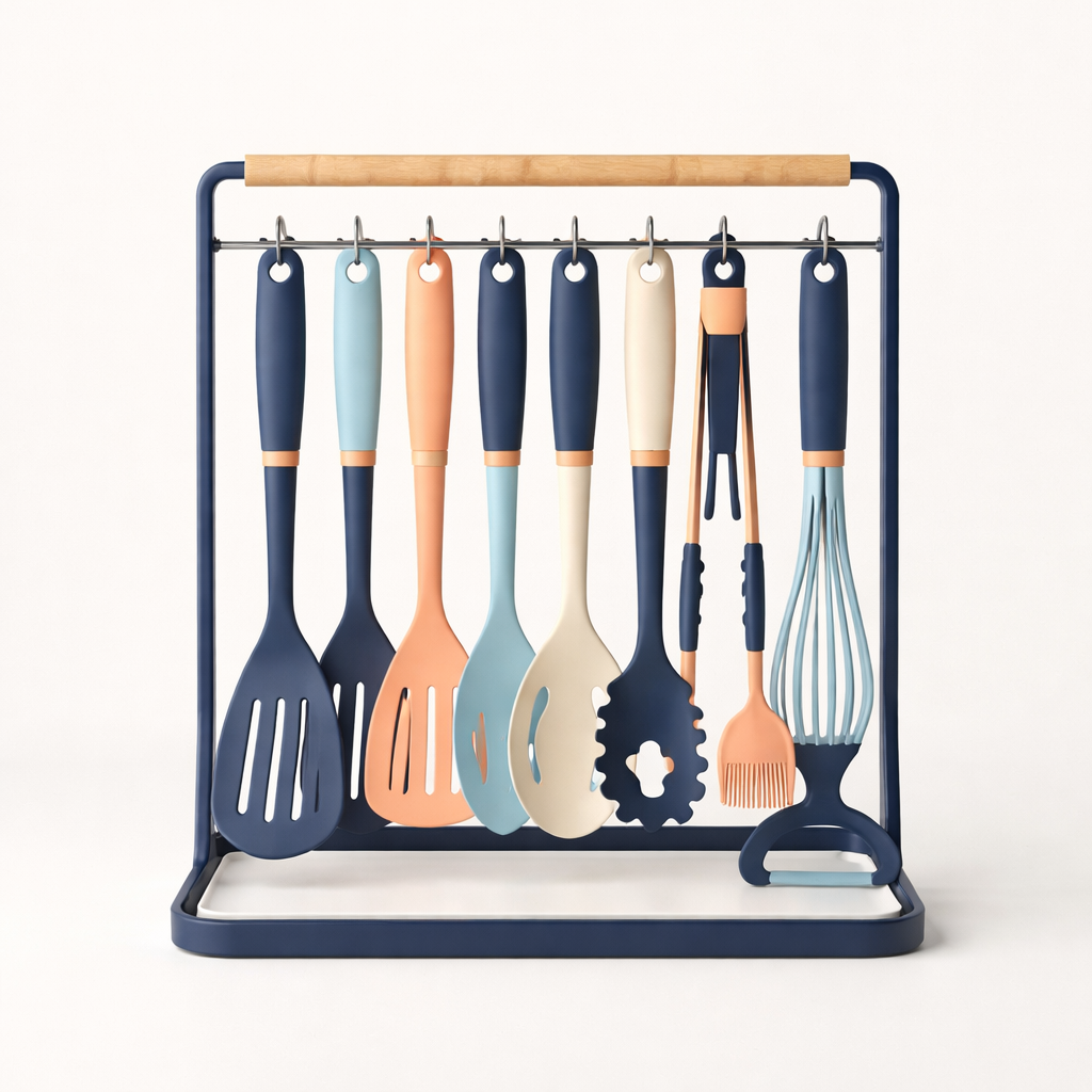 Kitchen Utensil Set with Hanging Rack, 12 Pieces - front
