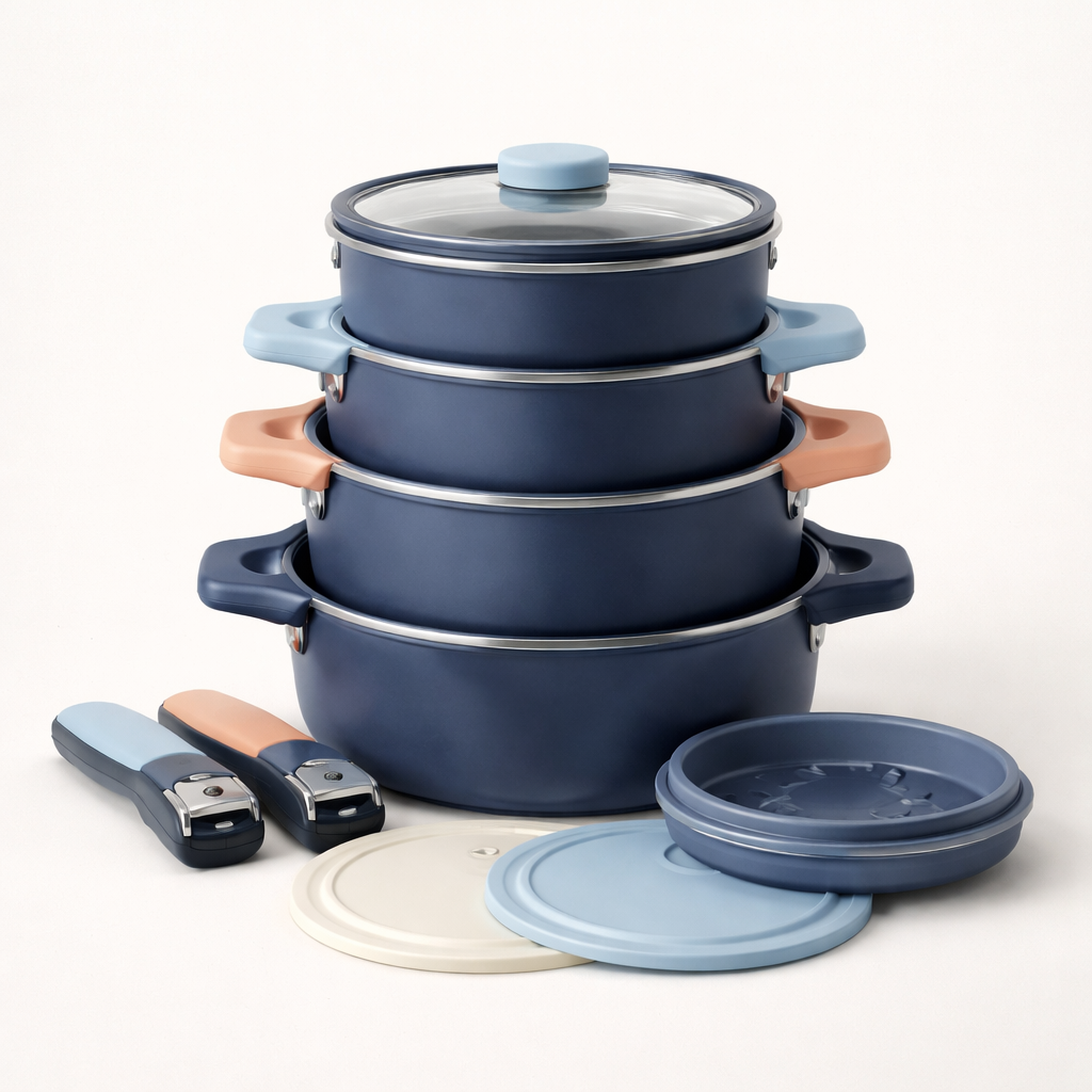 Stackable Cookware Set, 8 Pieces - front